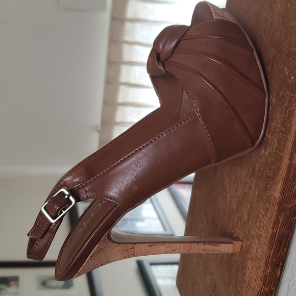 Aldo Platform Sling Back High Heels Cognac Brown - Picture 7 of 12
